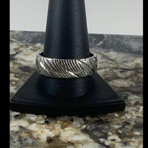 Size 12.5 ring silver tone wood engrave